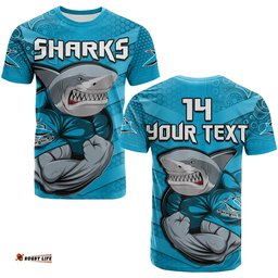 custom text and number sharks rugby t shirt go sharkies aboriginal sporty version
