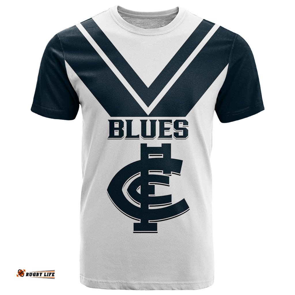 personalised carlton football 2023 t shirt go blues white simple style