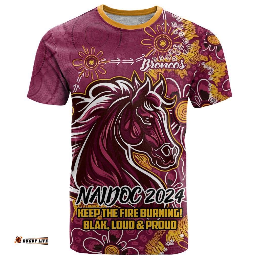 personalised broncos naidoc week 2024 t shirt aboriginal fire burning sparks