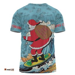 Amazing Aussie Australia Surfing Christmas T-shirt - Santa Happy Chrissie Tropical Pattern T-shirt