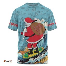 Amazing Aussie Australia Surfing Christmas T-shirt - Santa Happy Chrissie Tropical Pattern T-shirt