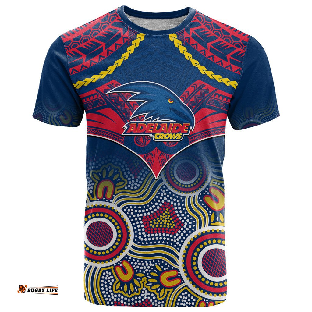 personalised adelaide crows football t shirt aboriginal mix polynesian pattern