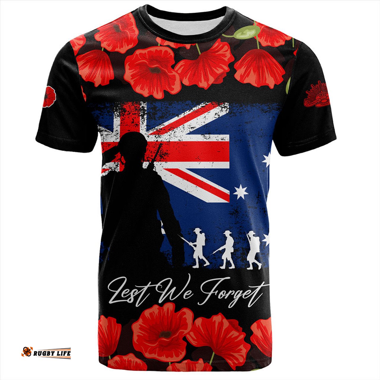 Amazing Aussie Australia T-Shirt Anzac Day Lest We Forget Grunge Flag
