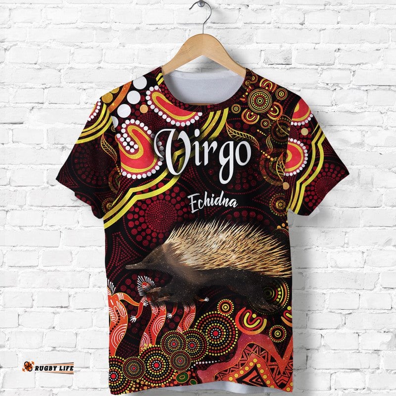 custom personalised australian astrology t shirt virgo echidna zodiac aboriginal vibes red