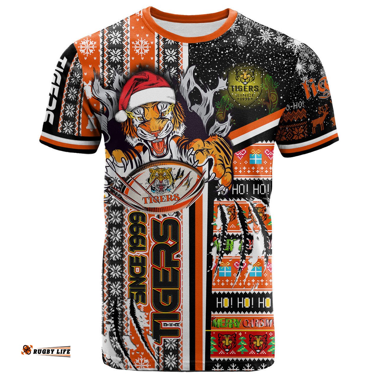 Amazing Aussie Wests Tigers Christmas T-Shirt - Custom Merry Super Tigers Christmas Scratch Ho Ho Ho T-Shirt