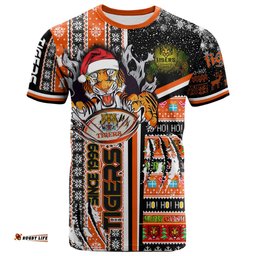 Amazing Aussie Wests Tigers Christmas T-Shirt - Custom Merry Super Tigers Christmas Scratch Ho Ho Ho T-Shirt