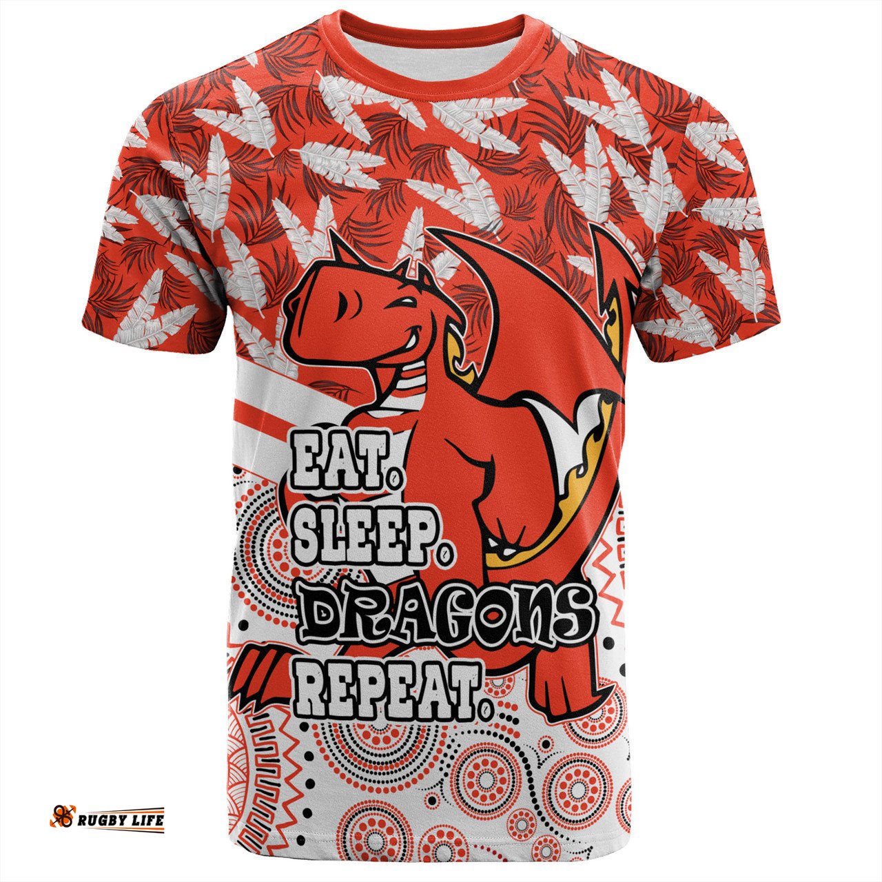 Amazing Aussie St. George Illawarra Dragons T-Shirt - Tropical Patterns And Dot Painting Eat Sleep Repeat