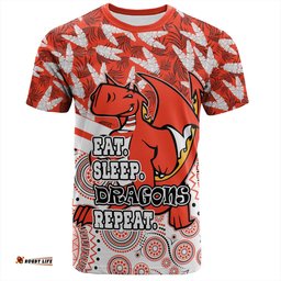 Amazing Aussie St. George Illawarra Dragons T-Shirt - Tropical Patterns And Dot Painting Eat Sleep Repeat