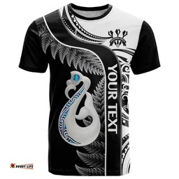 personalised new zealand darts t shirt aotearoa fern mix paua shell manaia black