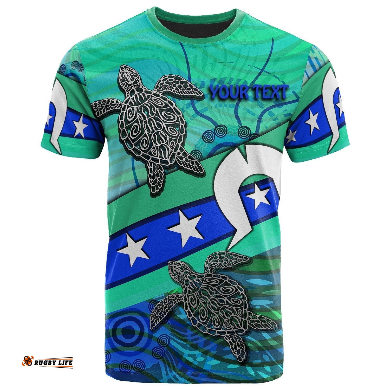 personalised t shirt torres strait flag and turtle
