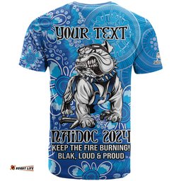 personalised bulldogs naidoc week 2024 t shirt aboriginal fire burning sparks
