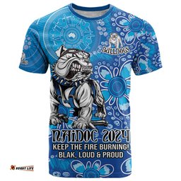 personalised bulldogs naidoc week 2024 t shirt aboriginal fire burning sparks