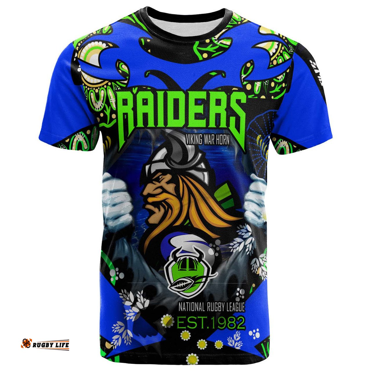 Amazing Aussie Canberra Raiders T-Shirt - Custom Personalised Canberra Raiders with Aboriginal Inspired Culture Player And Number T-Shirt