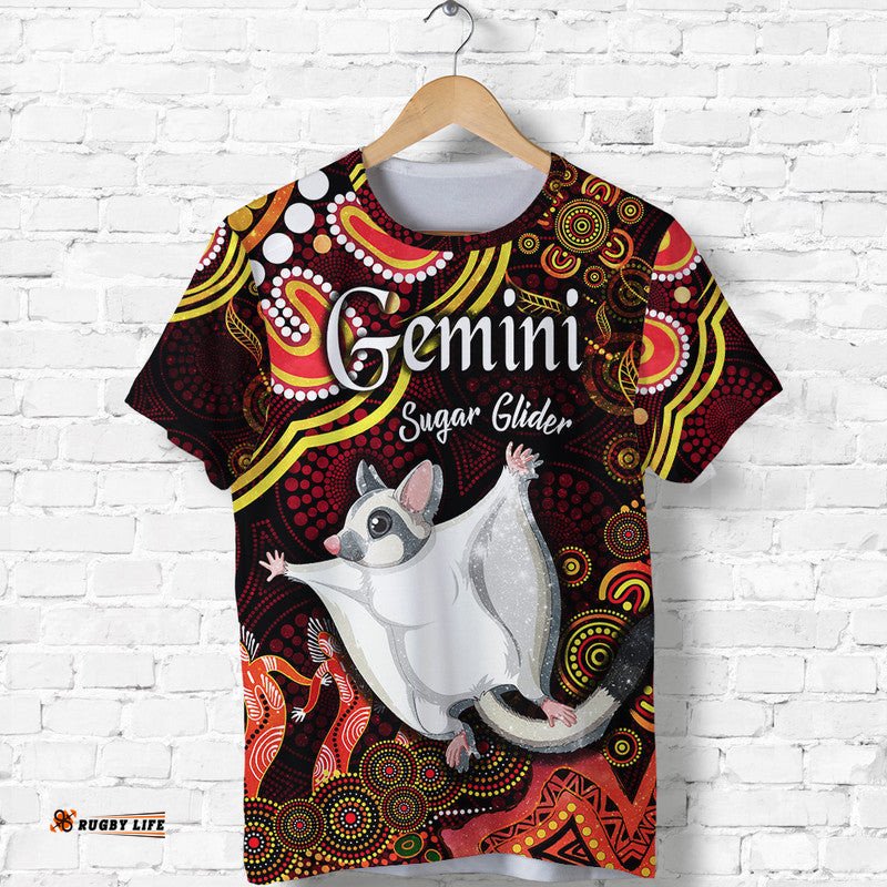 custom personalised australian astrology t shirt gemini sugar glider zodiac aboriginal vibes red