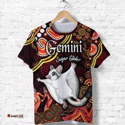 custom personalised australian astrology t shirt gemini sugar glider zodiac aboriginal vibes red