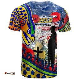 eels rugby australia anzac day lest we forget custom t shirt remembrance eels with anzac poppy watercolour style rlt13
