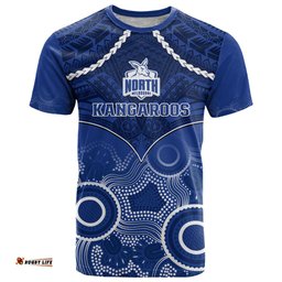 personalised north melbourne football t shirt kangaroos aboriginal mix polynesian pattern
