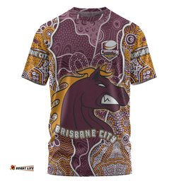 Amazing Aussie Brisbane Broncos Grand Final Custom T-shirt - Custom Brisbane Broncos With Contemporary Style Of Aboriginal Painting  T-shirt