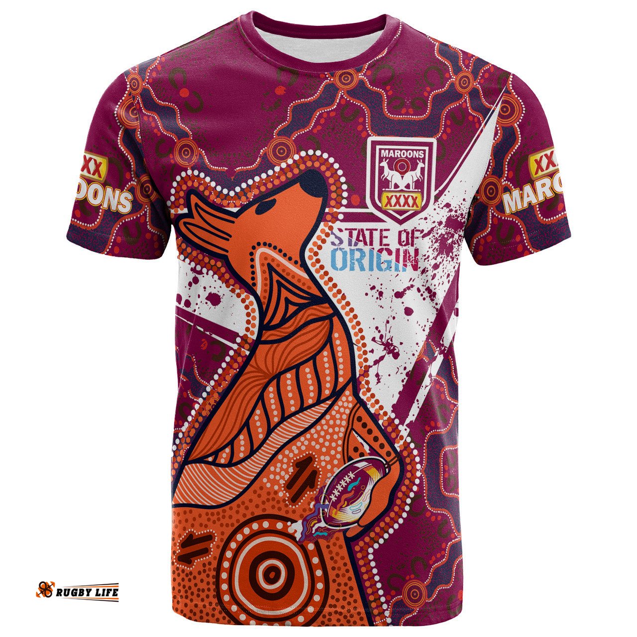 Amazing Aussie Cane Toads Team T-Shirt - Custom Cane Toads Maroons Kangaroo Dot Art Painting Splash T-shirt