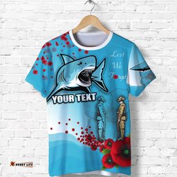 custom personalised anzac sharks t shirt cronulla lest we forget