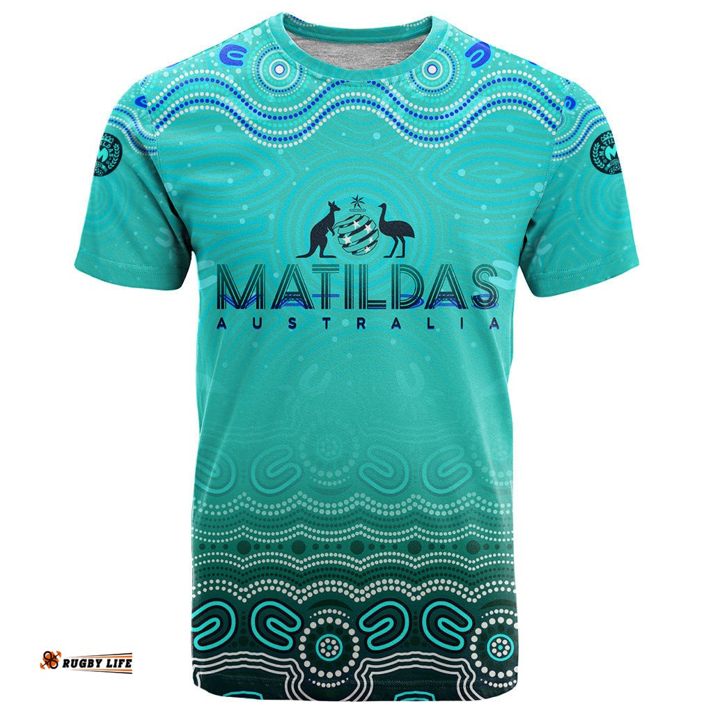 personalised australia matildas t shirt tillies aboriginal simple turquoise dt02