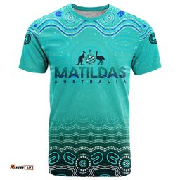 personalised australia matildas t shirt tillies aboriginal simple turquoise dt02