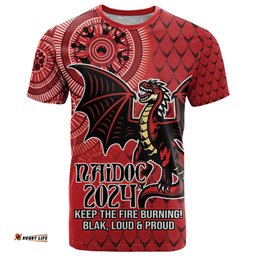 personalised dragons naidoc week 2024 t shirt aboriginal fire burning sparks