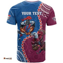 personalised eagles and knights rugby t shirt aboriginal mix polynesian pattern
