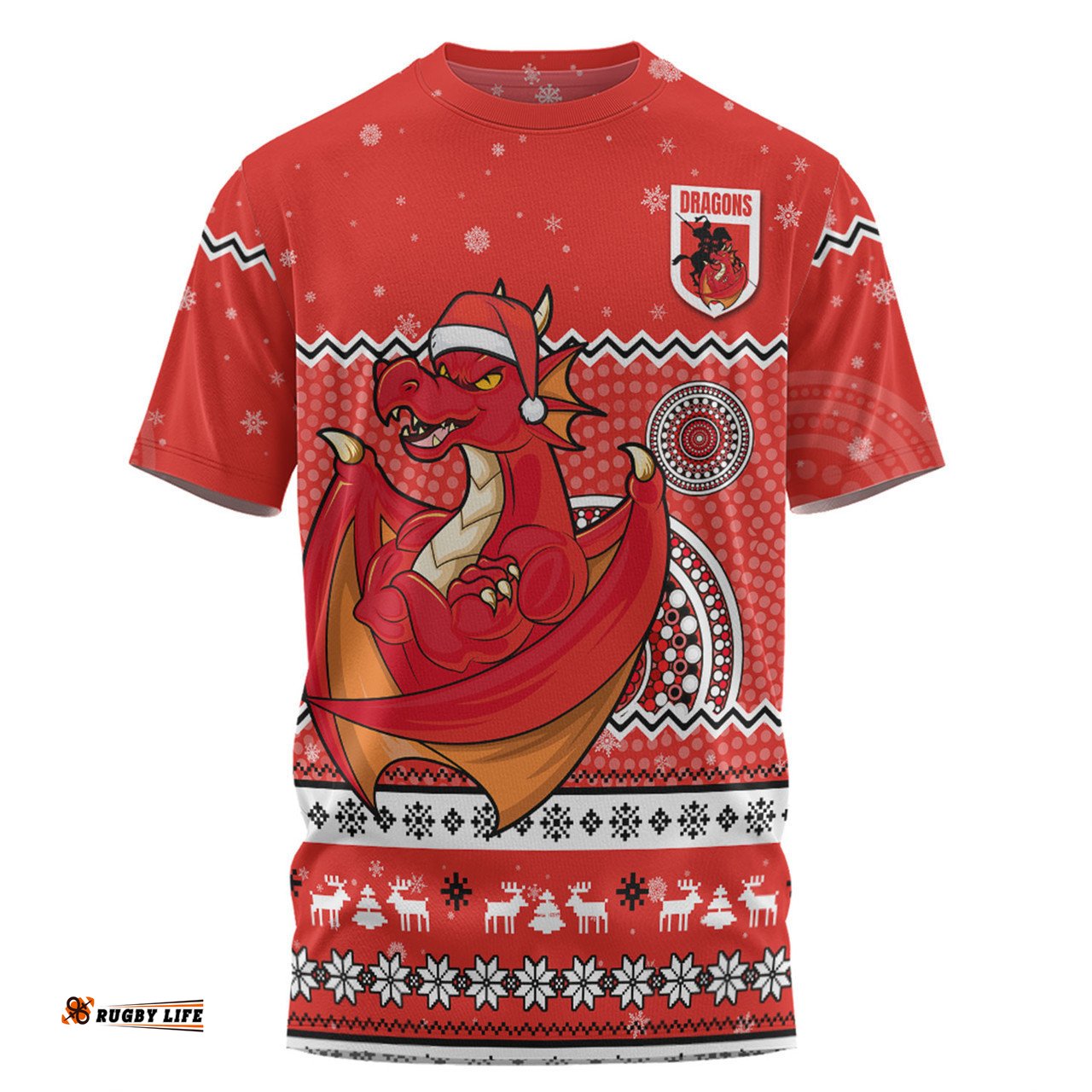 Amazing Aussie St. George Illawarra Dragons Christmas Custom T-shirt - Ugly Xmas And Aboriginal Patterns For Die Hard Fan T-shirt