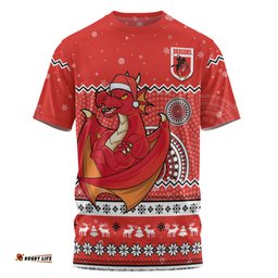 Amazing Aussie St. George Illawarra Dragons Christmas Custom T-shirt - Ugly Xmas And Aboriginal Patterns For Die Hard Fan T-shirt