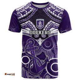 personalised dockers football t shirt fremantle aboriginal mix polynesian pattern