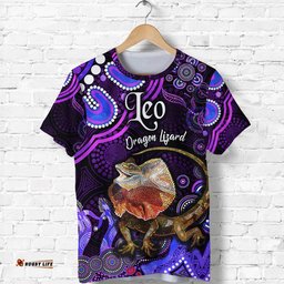 custom personalised australian astrology t shirt leo dragon lizard zodiac aboriginal vibes purple