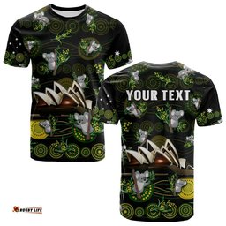 custom personalised australia t shirt aboriginal golden wattle mix koala and sydney opera house