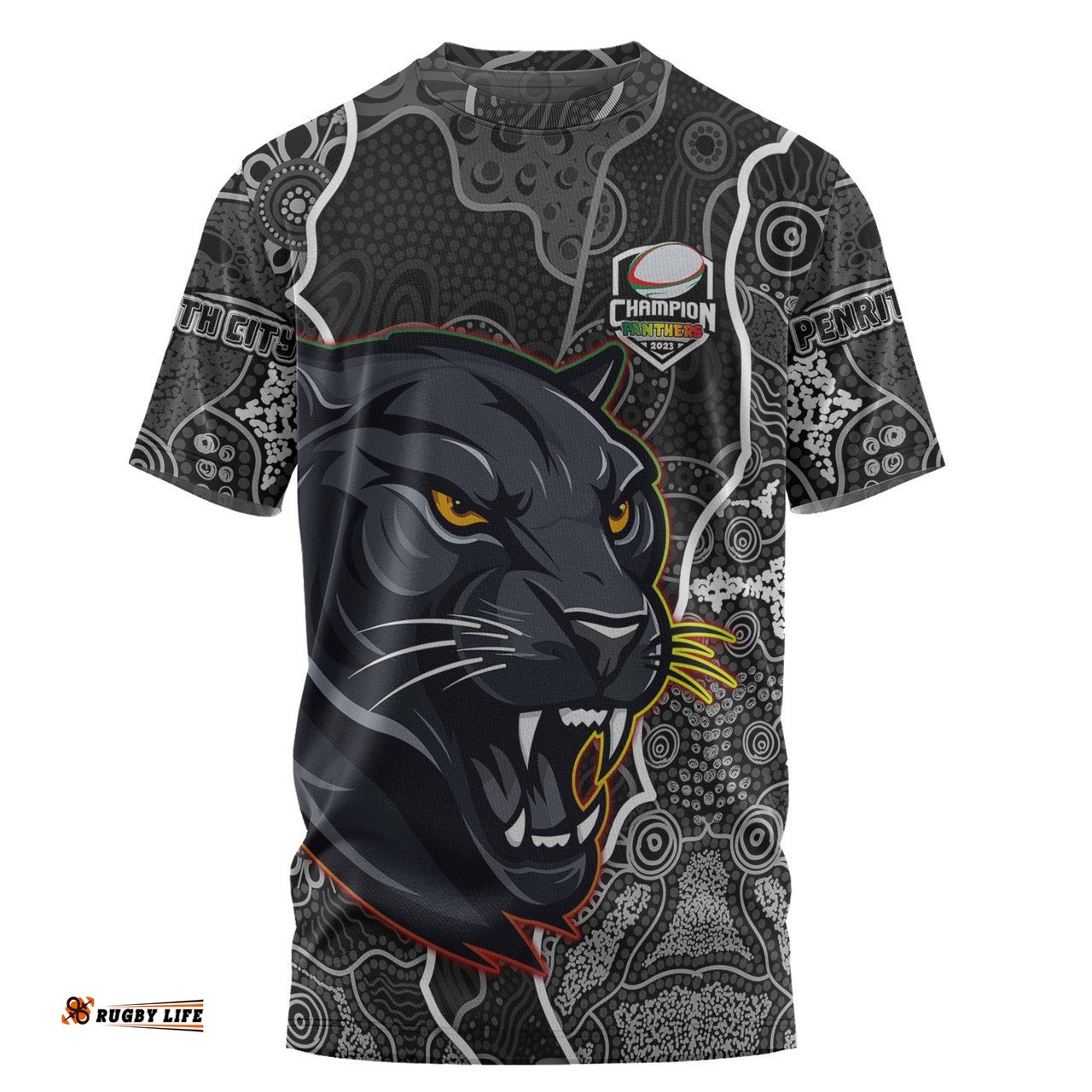 Amazing Aussie Penrith Panthers Grand Final Custom T-shirt - Custom Penrith Panthers With Contemporary Style Of Aboriginal Painting T-shirt
