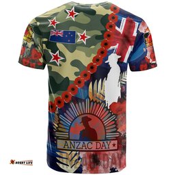 Amazing Aussie New Zealand Warriors Anzac Camouflage Curve T-Shirt - Remembrance Anzac Day and the Dawn Service T-Shirt