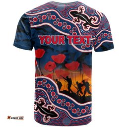 custom personalised anzac day nrl rooster t shirt aboriginal lizard patterns