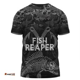 Amazing Aussie Australia Fishing Custom T-shirt - Fish Reaper Fish Skeleton Grey T-shirt
