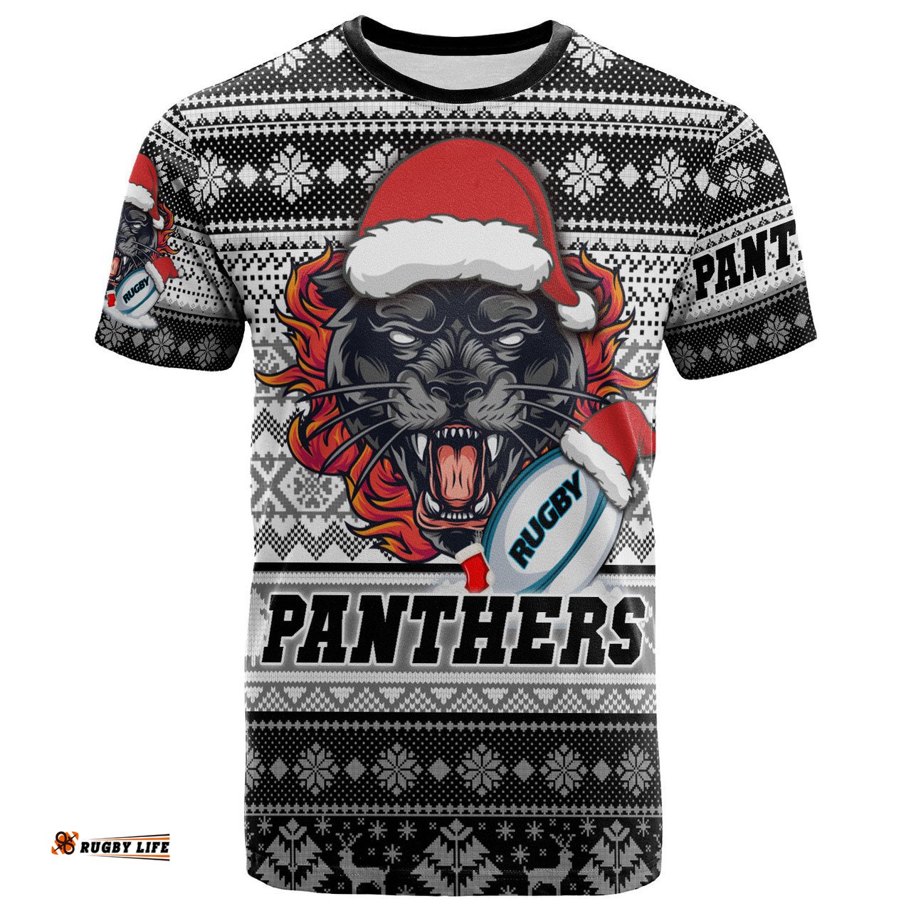 Amazing Aussie Penrith Panthers T-shirt - Custom Penrith Panthers Mascot Knitted Christmas Patterns T-shirt