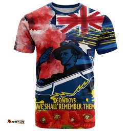 custom personalised anzac cowboys rugby t shirt we shall remember