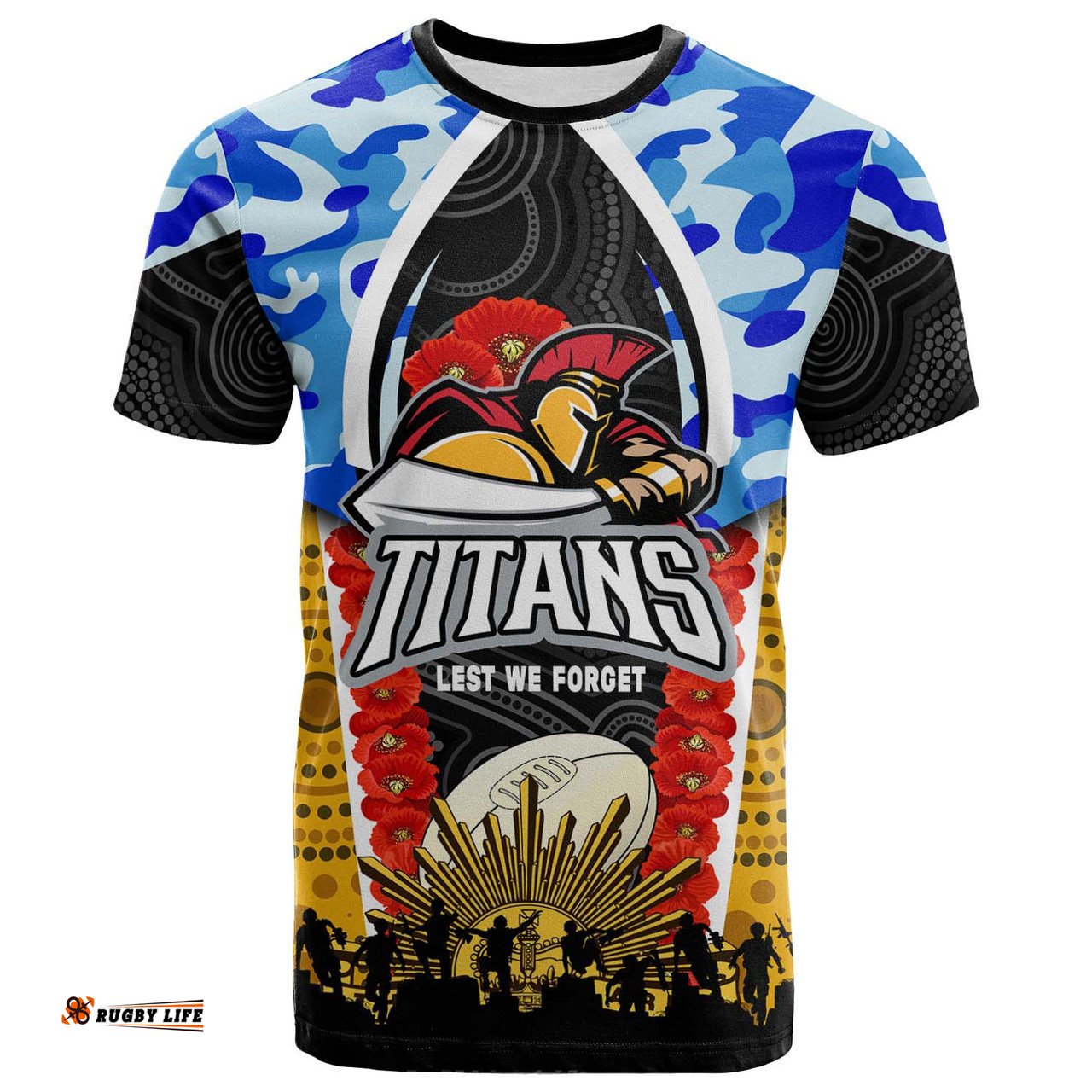 Amazing Aussie Gold Coast Titans T-Shirt - Custom Anzac Gold Coast Titans Aboriginal Inspired Pattern T-Shirt