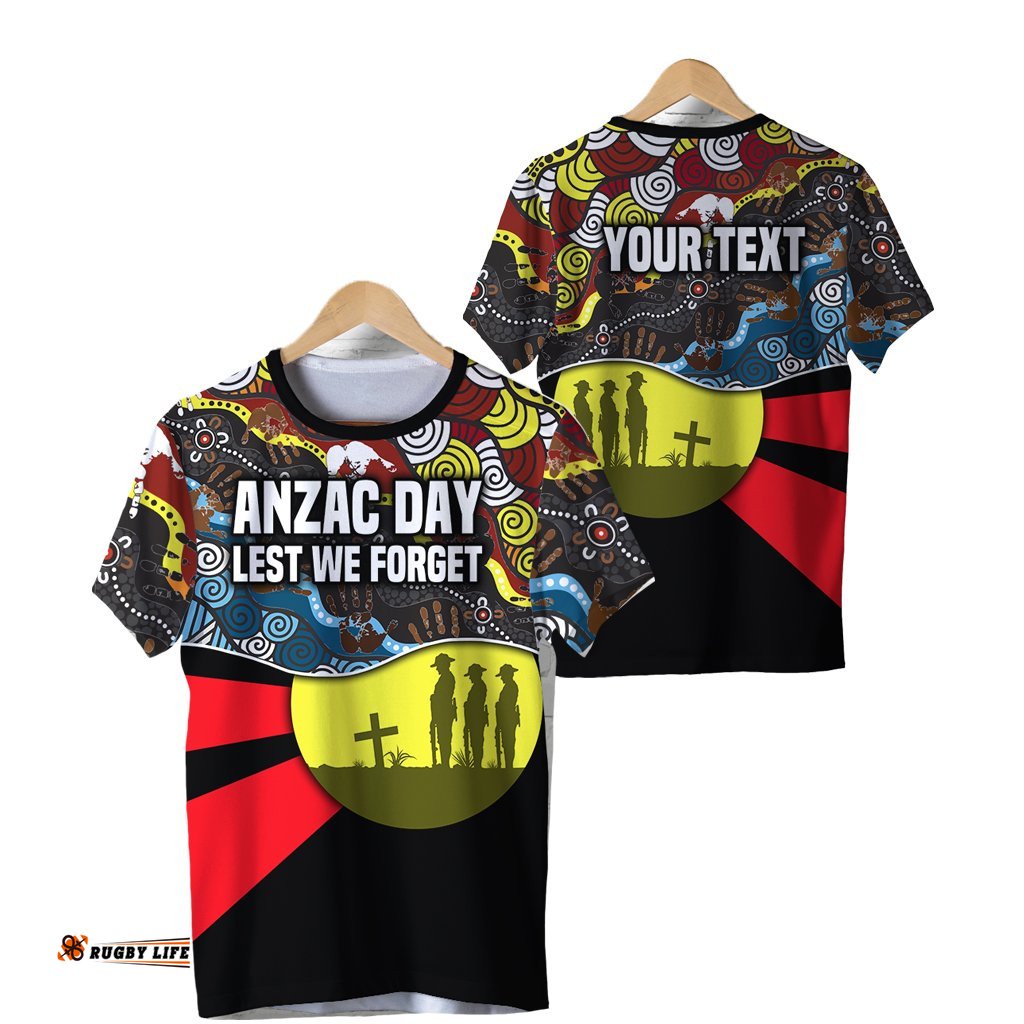 custom personalised australian anzac day t shirt aboriginal sun style th12