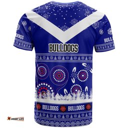 Amazing Aussie Canterbury-Bankstown Bulldogs Christmas T-Shirt - Custom Canterbury-Bankstown Bulldogs Ugly Christmas And Aboriginal Inspired Patterns T-Shirt