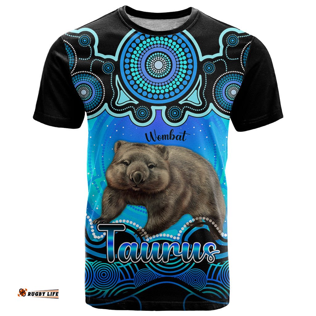 personalised australia taurus wombat zodiac t shirt auz astrology aboriginal aqua