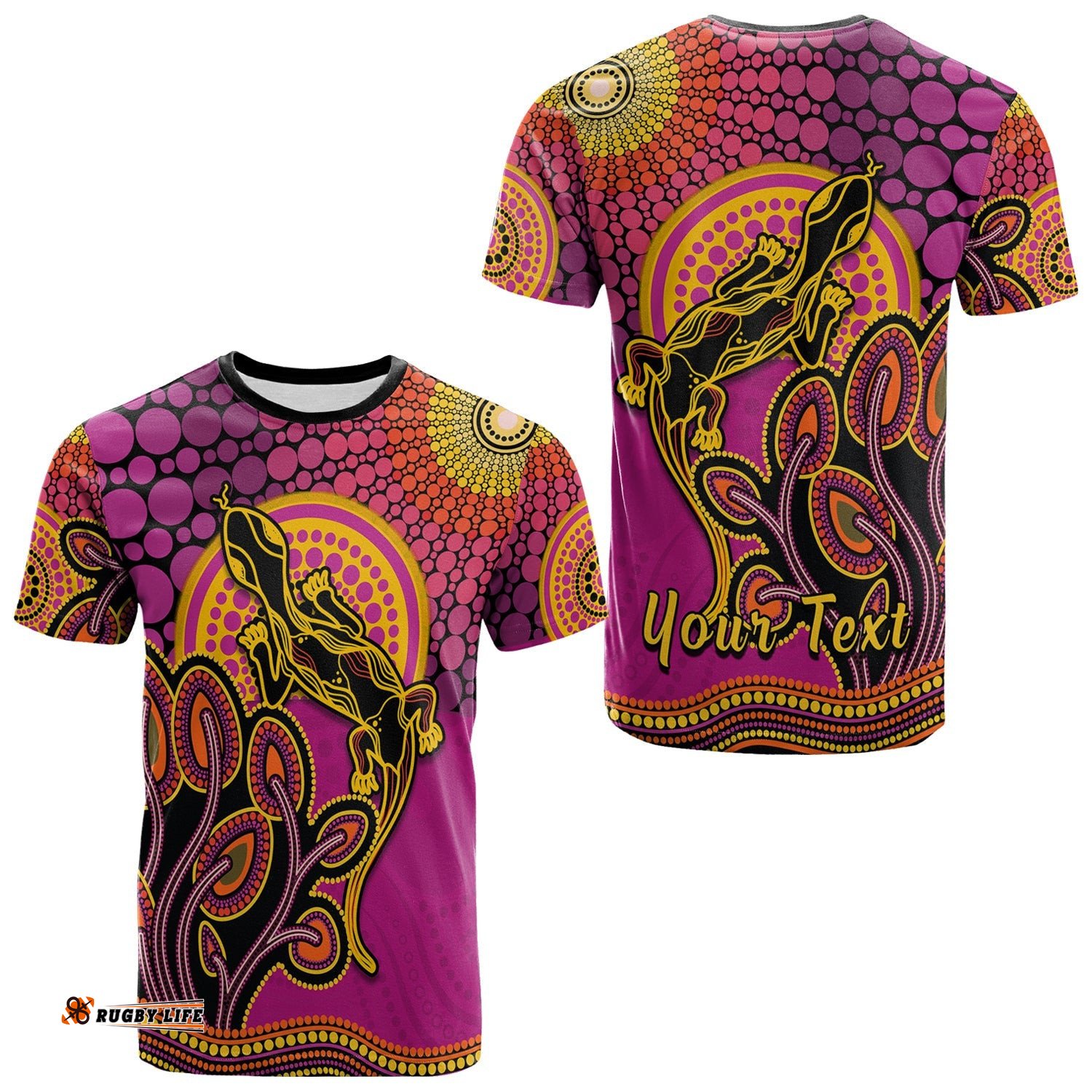 custom personalised aboriginal lizard t shirt tree on the hill sunshine