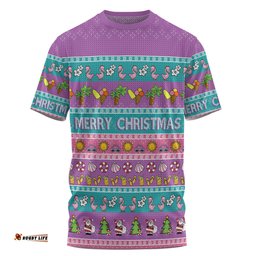 Amazing Aussie Australia Christmas Custom T-shirt - Aussie Christmas Flamingo Summer Vibes Purple T-shirt