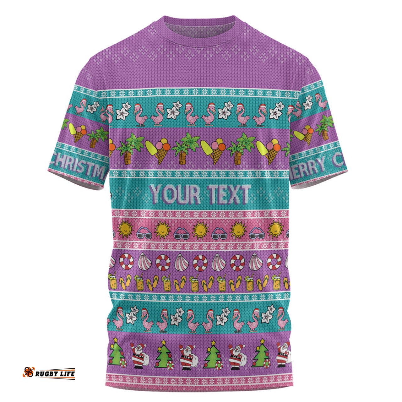Amazing Aussie Australia Christmas Custom T-shirt - Aussie Christmas Flamingo Summer Vibes Purple T-shirt