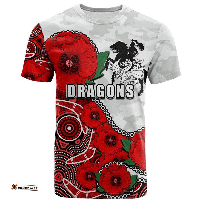 custom personalised anzac day nrl dragons army mix aboriginal t shirt