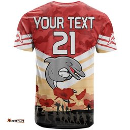 custom text and number redcliffe dolphins rugby anzac t shirt we will remember