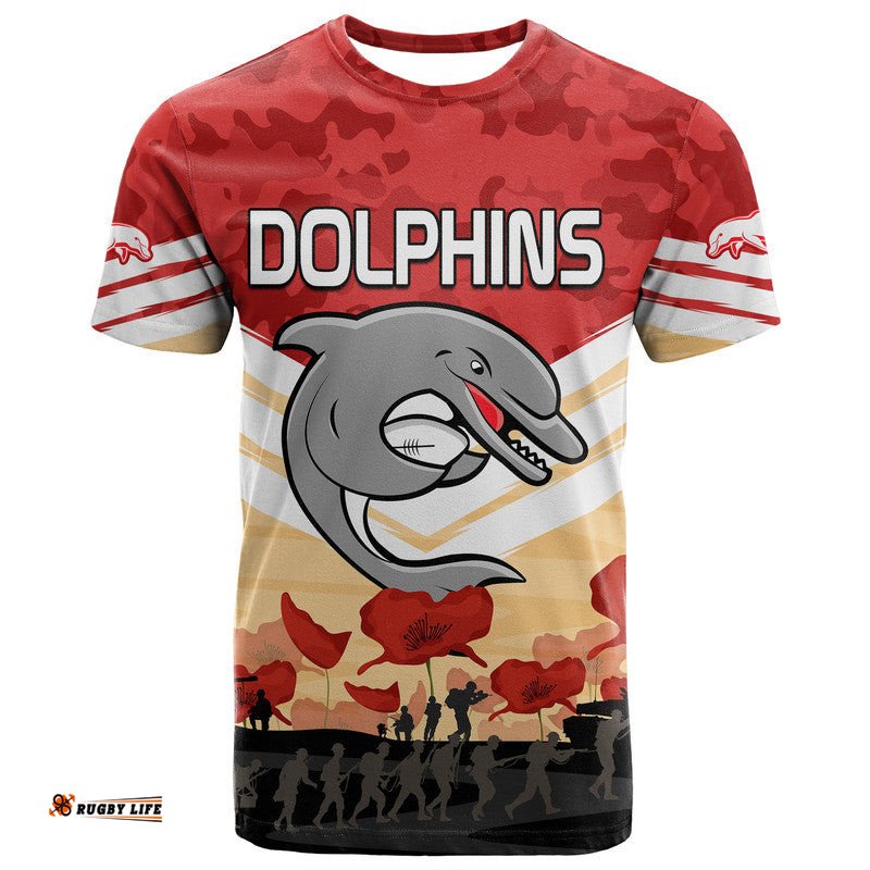 custom text and number redcliffe dolphins rugby anzac t shirt we will remember