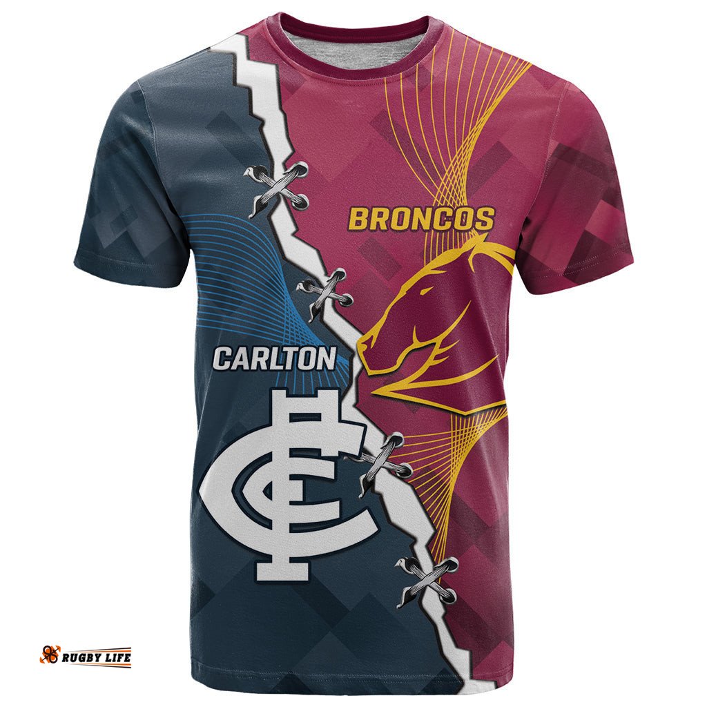 personalised broncos rugby and carlton football t shirt sporty version